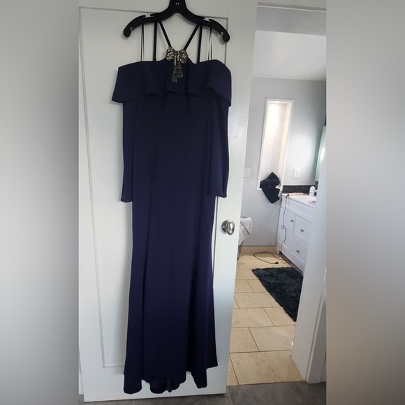Teri Jon Off The Shoulder Long Gown, Purple - 8 MSRP $980 - Picture 4 of 4